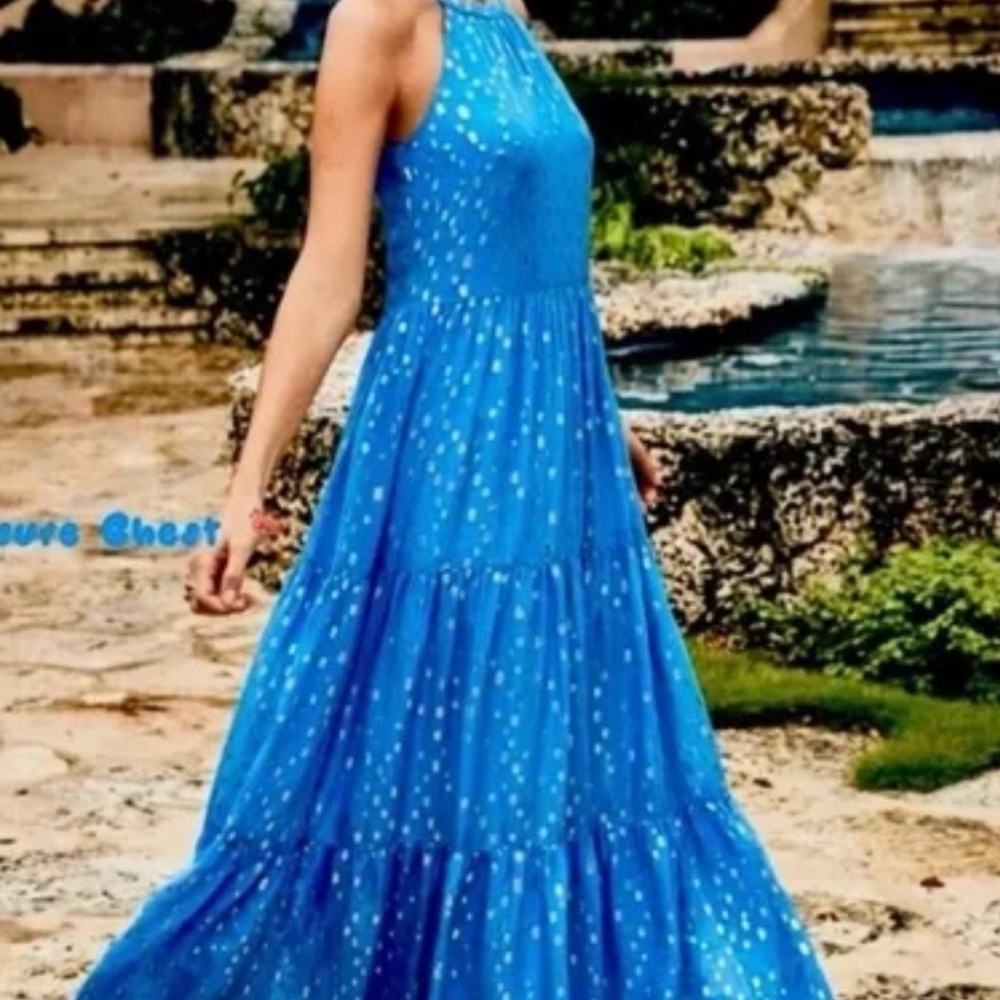 Lilly Pulitzer Blue Maxi Dress with Silver Accents - Picture 1 of 12